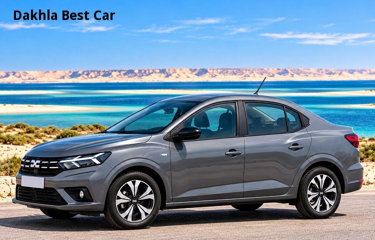 Grey Dacia Logan beside the Dakhla lagoon